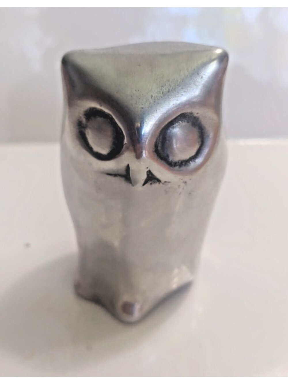 Vintage Owl figurine solid cast aluminum by Hoselton Canada 3" tall